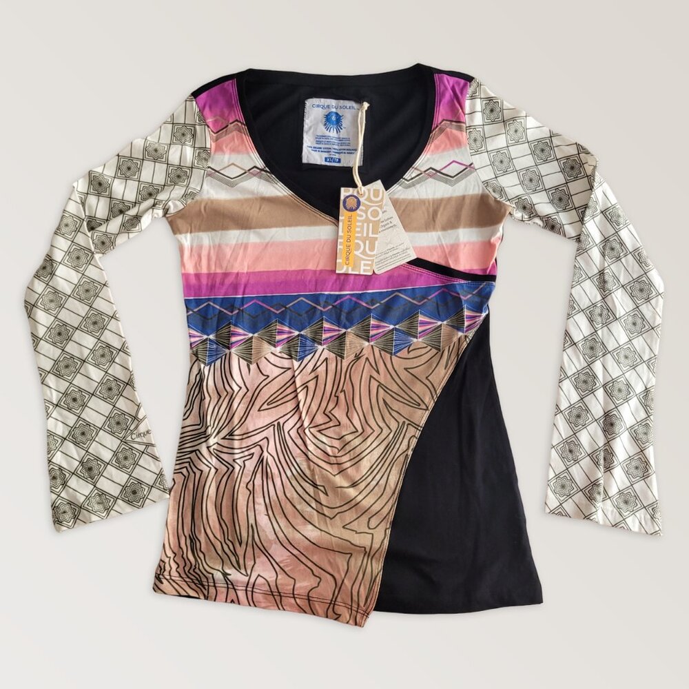 Cirque du Soleil Abstract Colorful T-Shirt, Festival Boho Top, Size XS